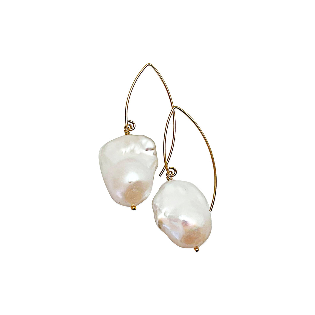 EXTRA LARGE IVORY BAROQUE PEARL MARQUISE EARRINGS