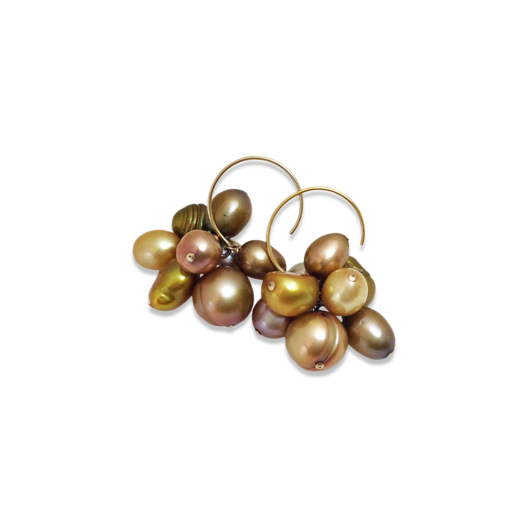 BRONZE PEARL CLUSTER EARRINGS