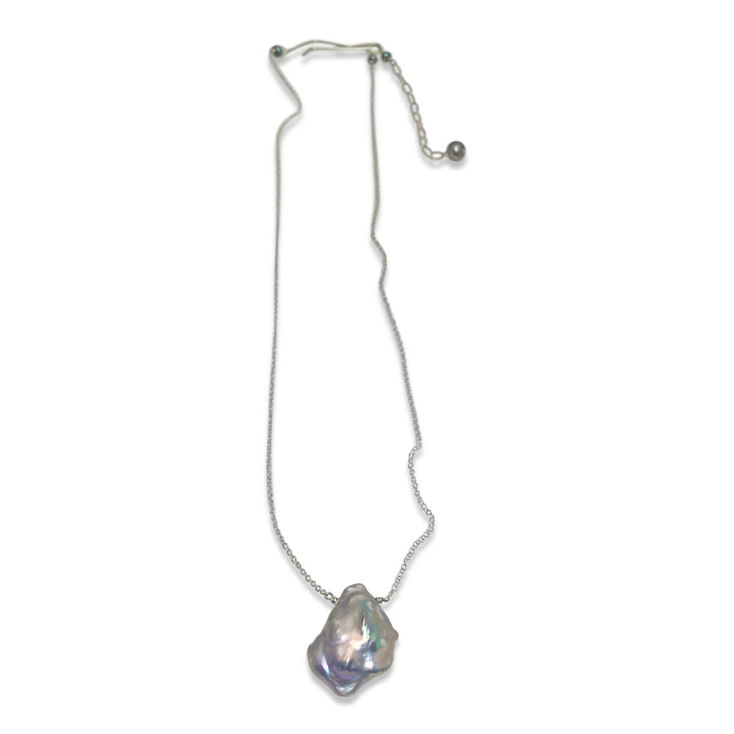 PLATINUM GREY KESHI PEARL SIMPLE DROP NECKLACE