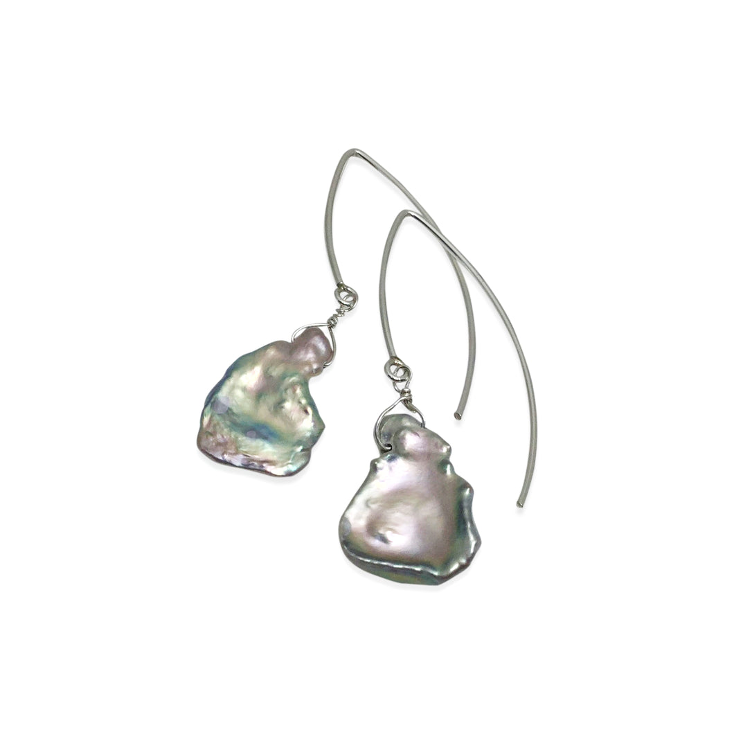 PLATINUM GREY KESHI PEARL EARRINGS