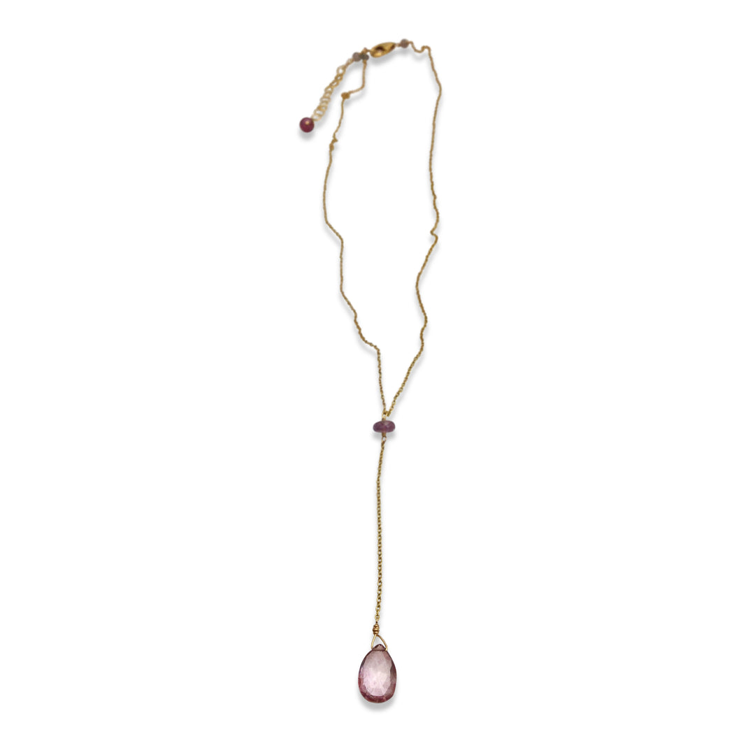 ROSE QUARTZ AND SAPPHIRE SIMPLE DROP NECKLACE