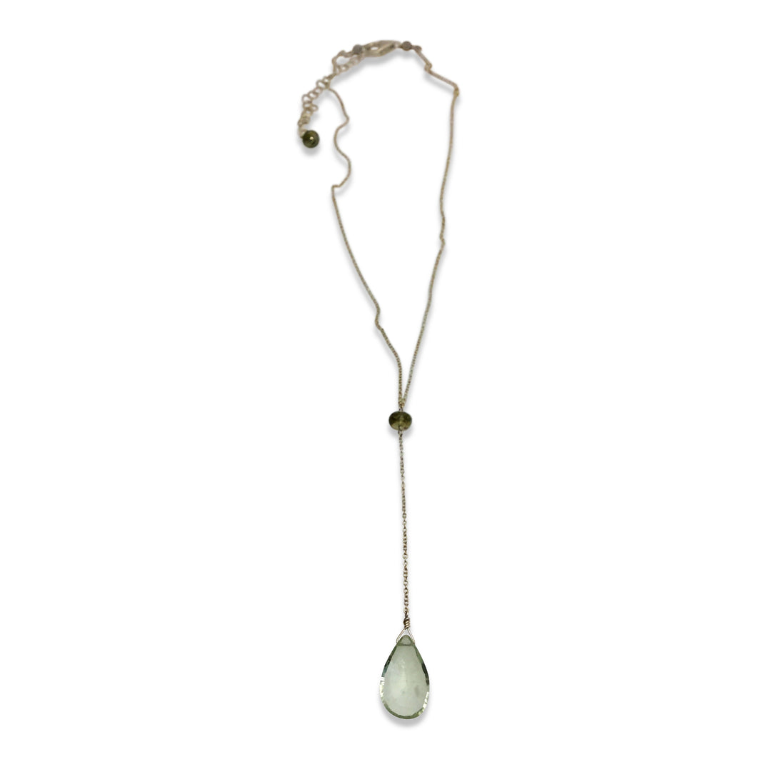 GREEN QUARTZ AND SAPPHIRE SIMPLE DROP NECKLACE