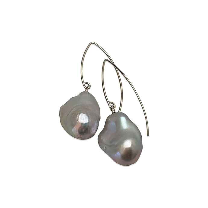 EXTRA LARGE GREY BAROQUE PEARL MARQUISE EARRINGS