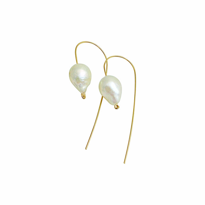 EXTRA LARGE IVORY BAROQUE PEARL LONG WIRE EARRINGS