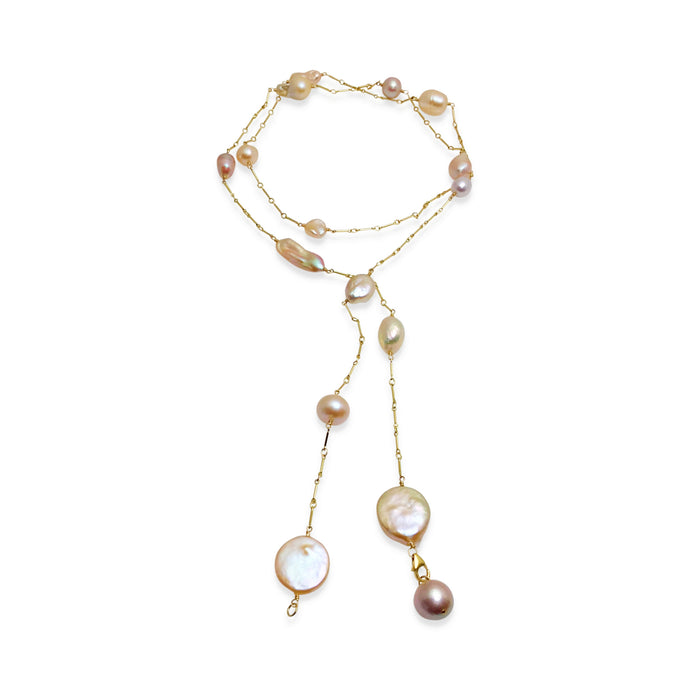 BLUSH PINK PEARL SIMPLE LUX LONG LARIAT NECKLACE