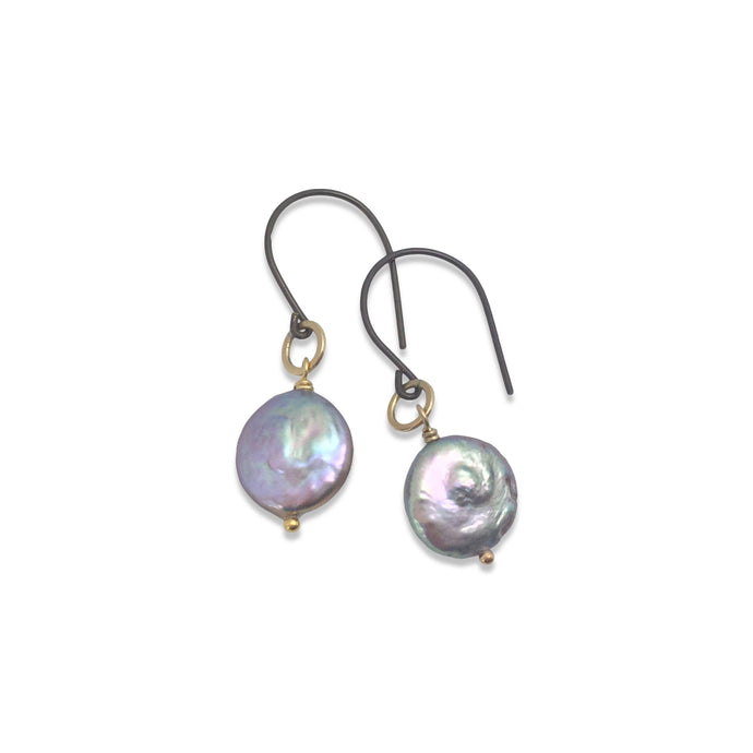 GREY COIN PEARL EARRINGS