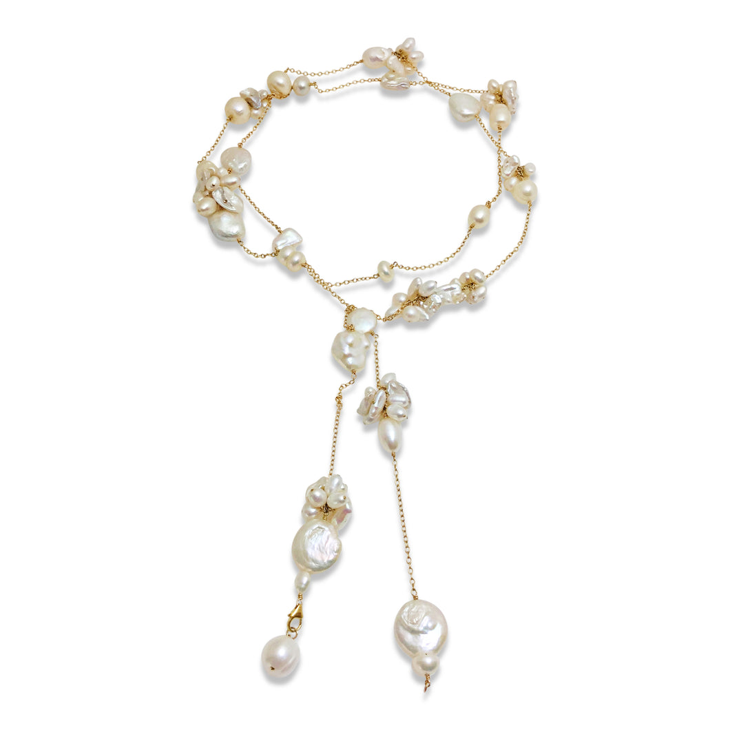 IVORY PEARL TEXTURED LONG LARIAT NECKLACE