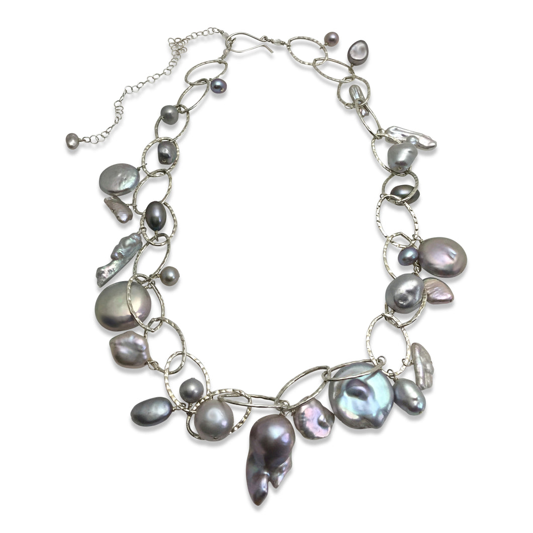 PLATINUM GREY PEARL LUX ORGANIC NECKLACE