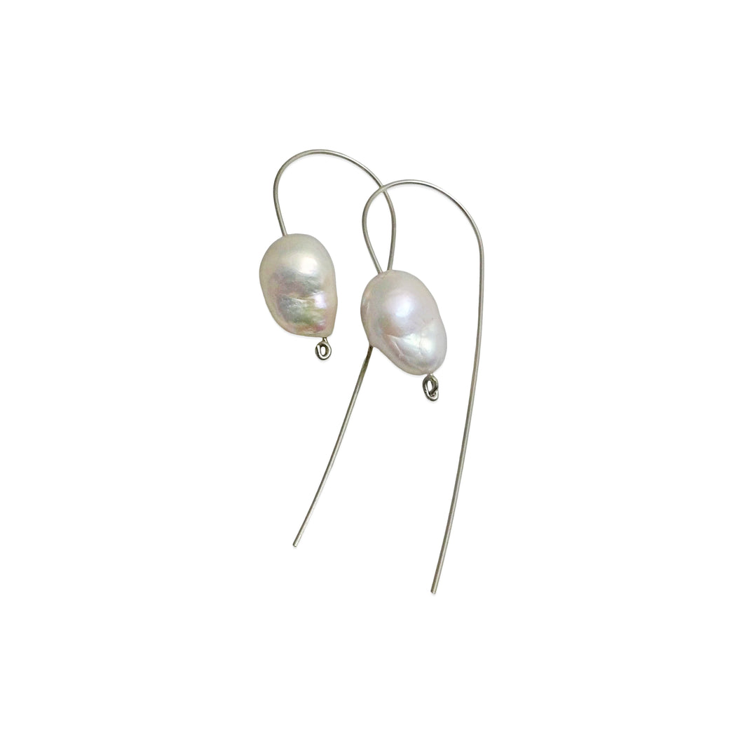 EXTRA LARGE IVORY BAROQUE PEARL LONG WIRE EARRINGS