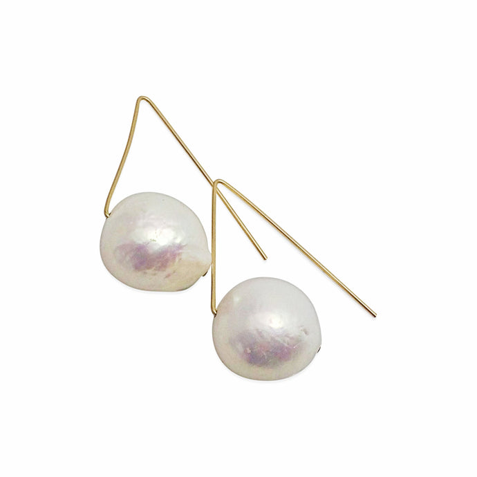 IVORY BAROQUE PEARL TRIANGLE WIRE EARRINGS