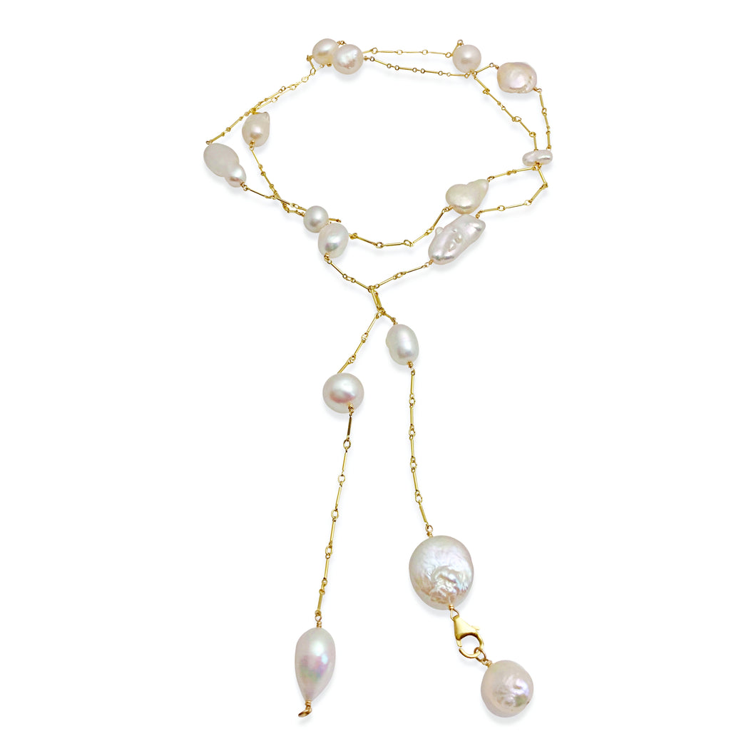 IVORY PEARL SIMPLE LUX LONG LARIAT NECKLACE