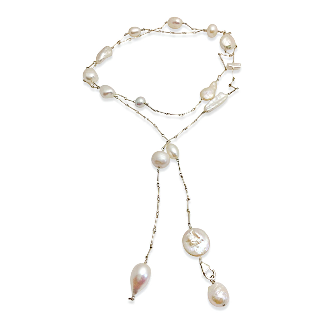 IVORY PEARL SIMPLE LUX LONG LARIAT NECKLACE