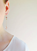 MULTI COLORED SAPPHIRE AND ROSE PINK QUARTZ LONG DROP EARRINGS