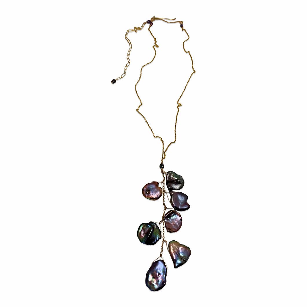 PEACOCK KESHI PEARL CASCADE NECKLACE