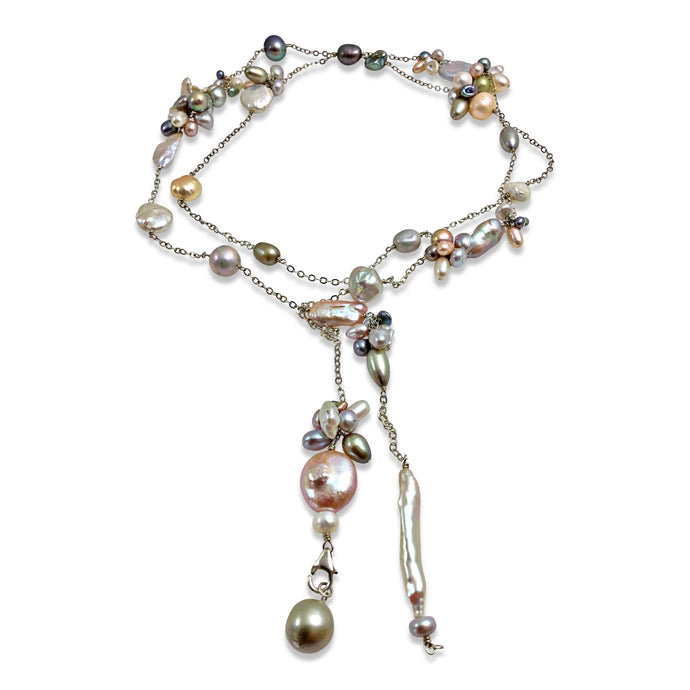 PASTEL PEARL TEXTURED LONG LARIAT NECKLACE