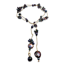 PEACOCK PEARL TEXTURED LONG LARIAT NECKLACE