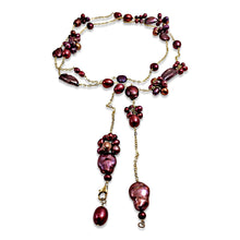 BERRY RED PEARL TEXTURED LONG LARIAT NECKLACE