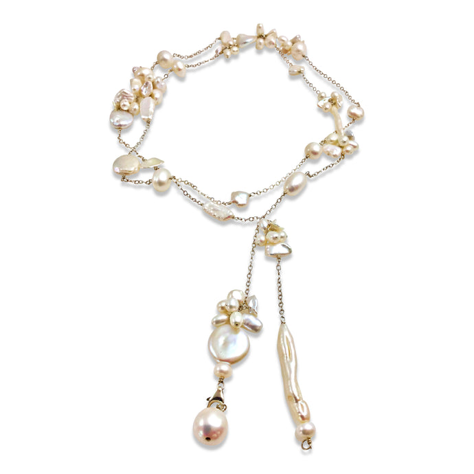 IVORY PEARL TEXTURED LONG LARIAT NECKLACE